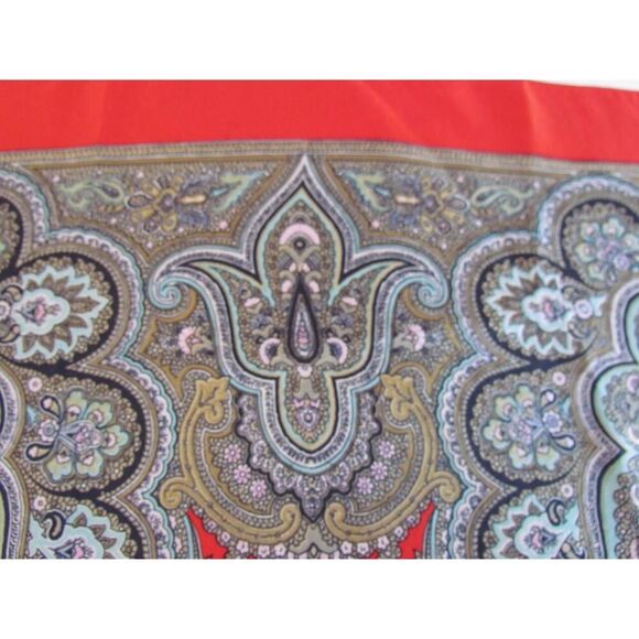 Vintage Liberty Of London Silk Scarf 23 x 23 in Pink Olive Fleur De Lis Red - Picture 15 of 16